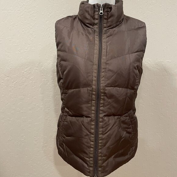 ~~ Lands End Down/Feathers Puffer Vest Sm Womens Zip Up Dark Brown Snap Pockets~ - Picture 5 of 16